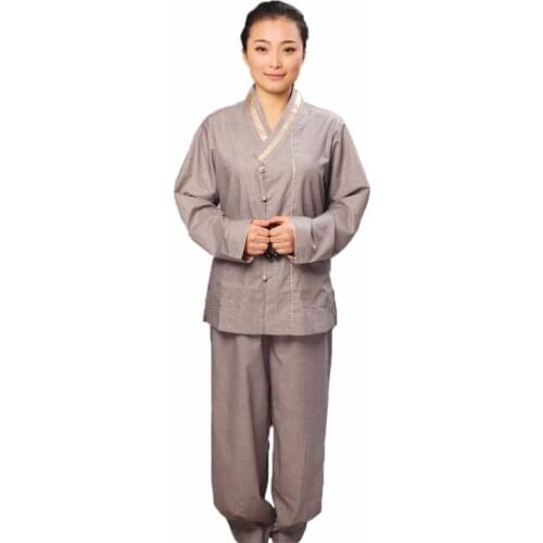 New Autumn Female Nun Buddhist Meditation Set Costume Soft Comfortable Lay Uniforms Women Kung Fu Yoga Sets Martial Art Clothing