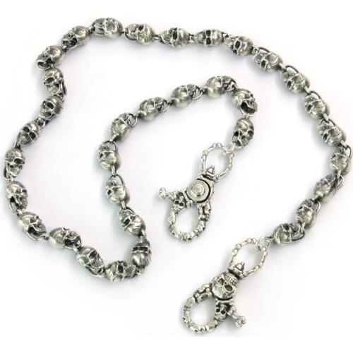 Huge Skull KeyChain 925 Sterling Silver Mens Biker Rock Punk Wallet Chain TA169WC