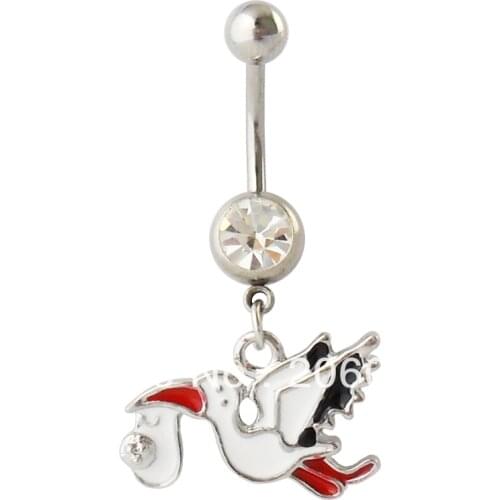 Wholesale Red-Crowned Crane Dangle Ring Navel Ring Belly Ring Body Piercing Jewelry nickel-free5pcs/lot