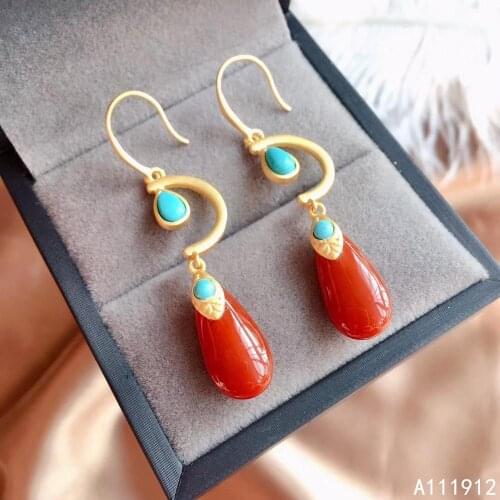 KJJEAXCMY fine jewelry natural Agate 925 sterling silver women gemstone earrings support test beautiful