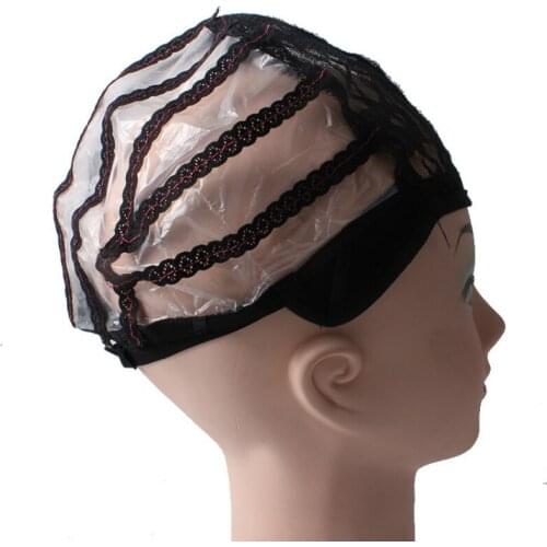 Top Stretch Weaving Cap Back Djustable Strap for Making Wigs Mesh Ladies Elastic Hairnets Black Wig Making Cap With Lace Net