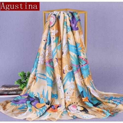 Slik Scarf fashion Flower printing for women wrap Hijab cape female luxurious stoles shawls scarve scarves autumn winter spring