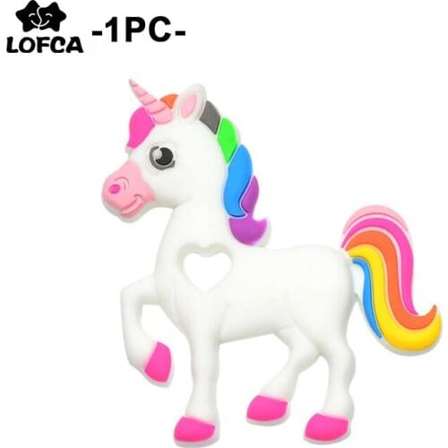 LOFCA Unicorn Silicone Teether Baby Teething Toy BPA FREE Soft Chewable unicorn Teether Making Necklace Pacifier Clip Chain