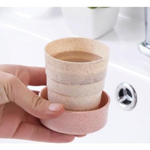 Folding Cup Portable Wheat Straw Travel Mug 130ml Telescopic Drinking Collapsible Cup with Lid Wheat Straw Folding Cup