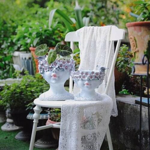 Outdoor Country Cute Boy Resin Green Succulent Flower pot Decoration Yard Balcony Ornaments Crafts Garden Accessories Furnishing