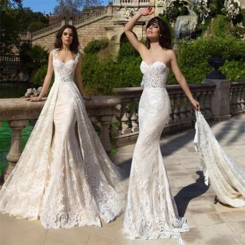 Robe De Mariee 2021 New Champagne Mermaid Wedding Dresses With Detachable Train Bridal Gowns Plus Size 2019 Wedding Dress