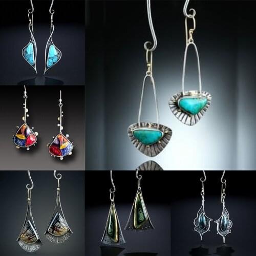 Vintage Mix Color Sunflower Dangle Earring for Women Bohemian Tribal Hollow Out Metal Floral Long Earrings Pendientes Jewelry