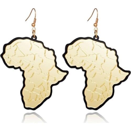 Ximei Fashion Gold Plastic Africa Map Drop Earring Personality Ear Jewelry For Women Girl Party Punk Jewelry