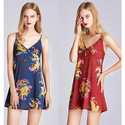 Yao ting 2020 Spring And Summer Pajamas WOMENS Nightgown Silk Dragon & Phoenix Base Skirt Underwear Sexy Strapped Dress Tracksu