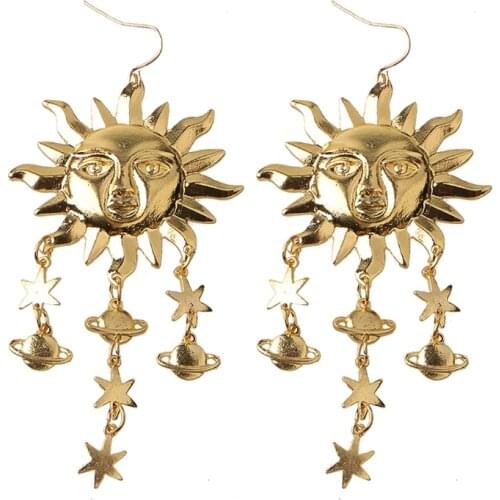 Sun Star Dangle Earring Retro Stud Earrings for Women Girl Fashion Jewelry