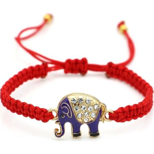 JAKONGO Gold Color Crystal Elephant Charm Bracelet Braided Red Rope Bracelet for Women Men Adjustable Handmade Bracelet