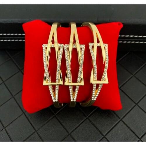 Geometric Gold Bangle Bracelet with Crystals Arabic Trendy Women Wrist Jewelry Luxury Wedding Gifts for Bride