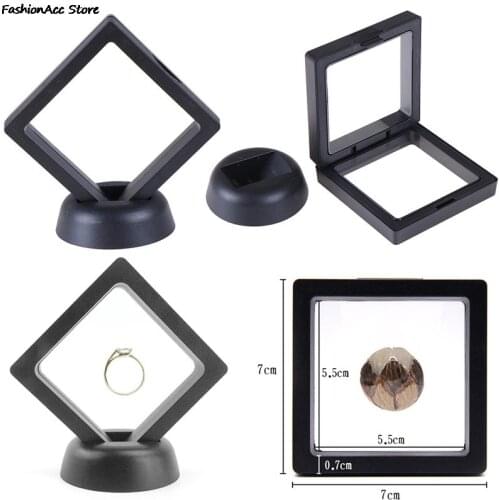 1 Set 70*70mm Black 3D Floating Jewelry Coin Display Frame Holder Box Case With Stand