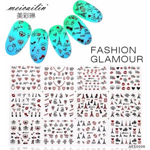 Meicainlin 12 PCS/Sheet 3D Nail Sticker Dating Design Series Watermark Transfer Nail Art Stickers Decal Self-adhesive Crystal