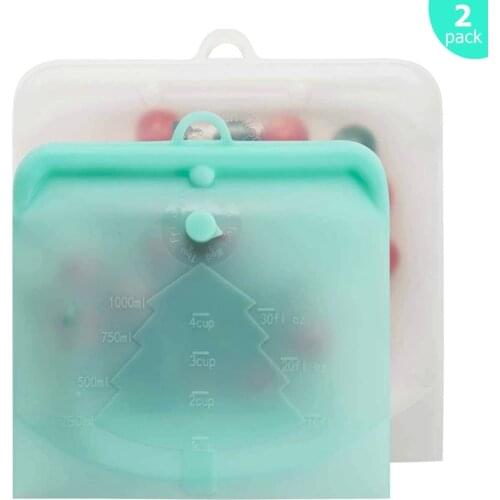 2 Pieces Reusable Food Storage Bags Large Medium Combo Set Leakproof Containers Silicone Food Fresh Bag Fruit Snack Sandwiches