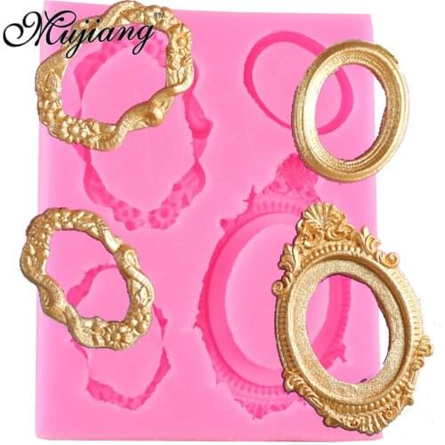 3D Fondant Cake Mold Vintage Mirror Frame Silicone Molds Cooking Tools Chocolate Cupcake Christmas Frame Candy Moulds