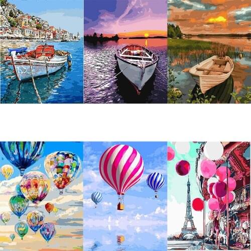 5D DIY Diamond Painting Boat Balloon Landscape Full Round Rhinestone Mosaic Home Decor Cross Stitch Gift Diamond Painting