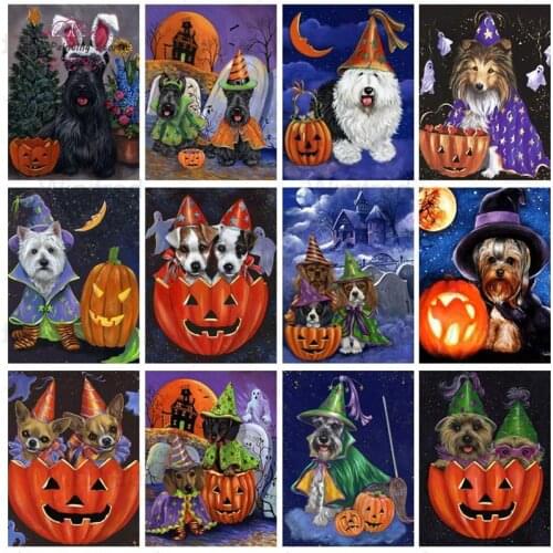 5D DIY Full Diamond Painting Halloween Pumpkin Diamond Embroidery Dog Pet Animal Cross Stitch Home Decor Handmade Holiday Gift