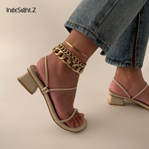 IngeSight.Z 3Pcs/Set Copper Flat Blade Snake Chain Chunky Thick Anklets Bracelets Summer Beach Barefoot Sandals Ankle Jewelry