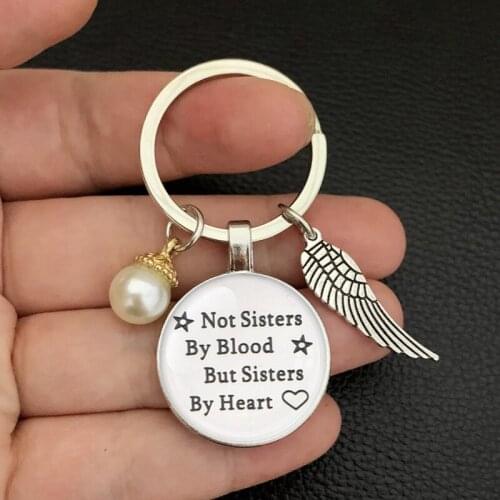 Best friends keychain keyring "not sisters by blood but sisters by heart" friendship jewelry gift for women girls