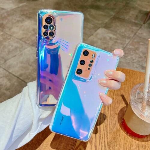 Laser Colorful Purple Phone Case For Huawei P50 P40 Pro P30 P40 Lite P20 Lite Mate40 NOVA 8 Honor 30 20 50Pro Soft Clear Cover