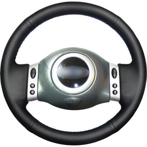 Black Genuine Calfskin Leather Hand-Stitched Car Steering Wheel Cover for Mini Coupe 2001 2002 2003 2004 2005 2006