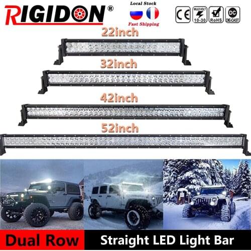 RIGIDON Straight 2-Row Led Light Bar 22 32 42 52Inch Car Led Work Light Bar for Offroad 4x4 SUV ATV Fog Lights