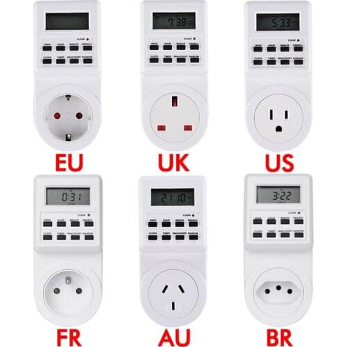 24 Hour Cyclic EU UK AU US BR FR Plug Kitchen Timer Electronic Digital Timer Switch Socket Outlet Programmable Timing Socket