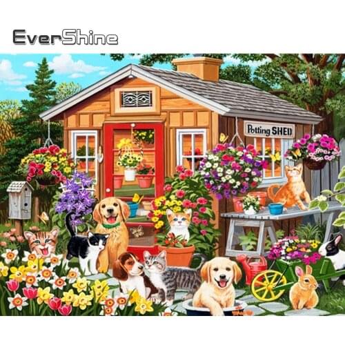 Evershine 5D DIY Diamond Painting House New Arrival Diamond Embroidery Dog Cross Stitch Kits Mosaic Scenery Wall Art