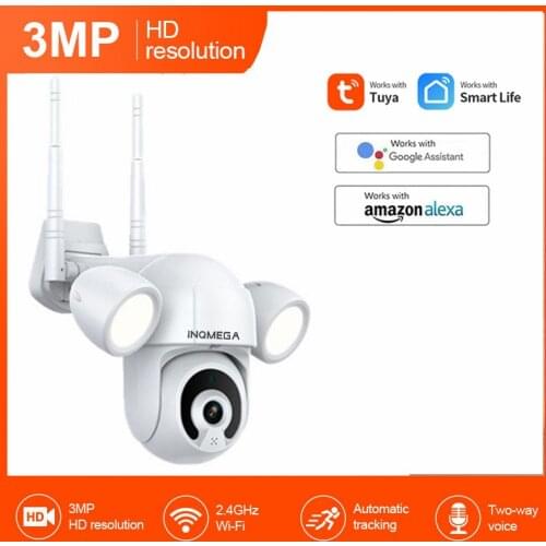 INQMEGA 3MP Tuya IP Camera Floodlight Courtyard Lighting Outdoor WiFi Cam Alexa Google Home Waterproof Garden Security CCTV