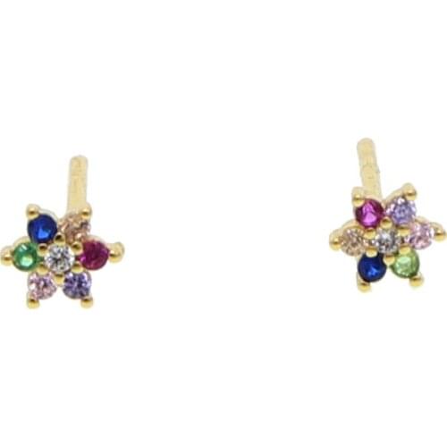 Cute jewelry delicate girl women ear stud tiny Multi-colored cz flower delicate small cz stud minimalist flower earrings 5mm