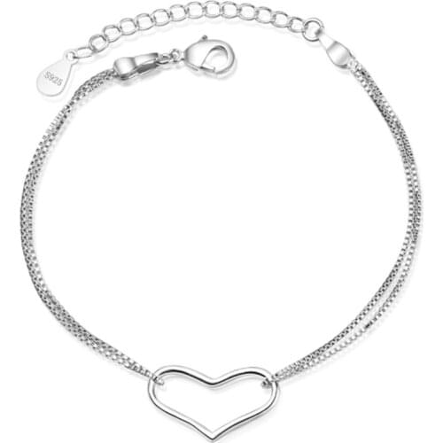 Korean version of the simple fashion temperament wild sweet double-layer love heart-shaped silver plated bracelets JO014