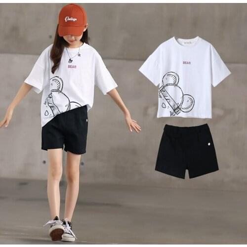 Girls' Summer Set New Childrens Short Sleeve T-Shirt and Shorts Two-Piece Medium Kids Sports Kit