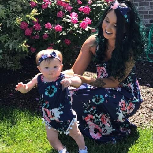 2021 Hot Sale Summer Print Family Matching Floral Sleeveless Camisole Dress Mother And Daughter Parent-Child Wear