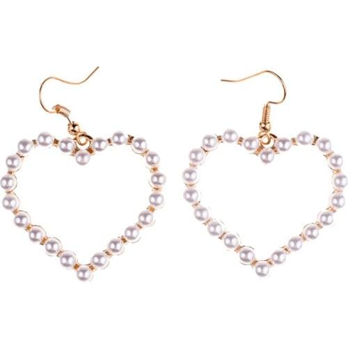 Fashion Simulated Pearl Love Heart Drop Earrings For Women Elegant Wedding Jewelry Faux Pearl Hanging Earrings Femme Christmas
