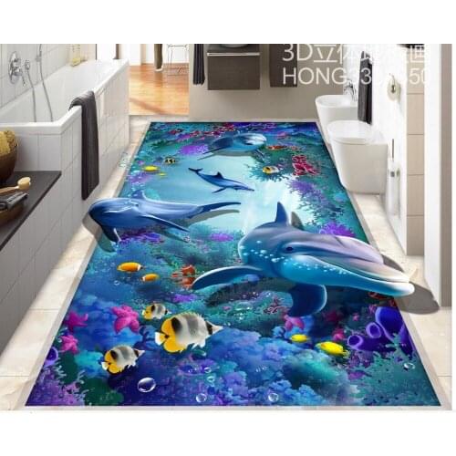 Sea World Dolphin floor mural painting PVC waterproof floor 3d floor painting Wallpaper 3d stereoscopic