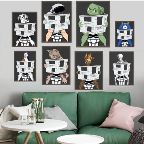 Cartoon Funny Superhero Toilet Dog Cat Posters Nordic Canvas Paintings Modern Wall Art Prints Oil Pictures Kids Room Home Decor