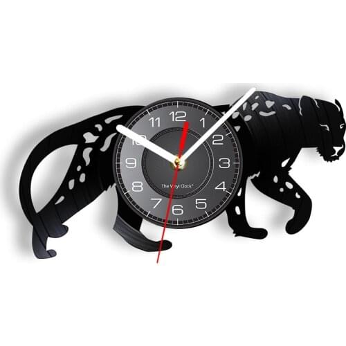 Leopard Big Cats Handicraft Art Silent Wall Clock Jaguar Panthera Pardus Vinyl Album Record Hanging Watch Wildlife Home Decor