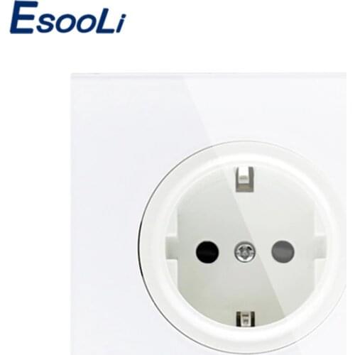 Esooli 2019 New Arrival Crystal Glass Panel 16A EU Standard Wall Power Socket Outlet Grounded With Child Protective Lock