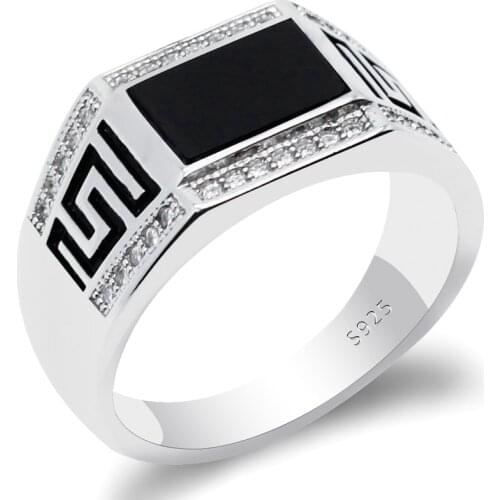 Engagement Wedding 925 sterling Silver Rings For Men Women Black Agate and Clear CZ Fashion Jewelry Size 6 7 8 9 10 11 12 13