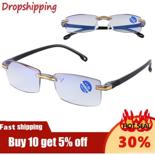 Rimless Diamond-cut Reading Glasses Anti-blue Light and Blue Film Integrated for Women Men +1---+4 Full Degree