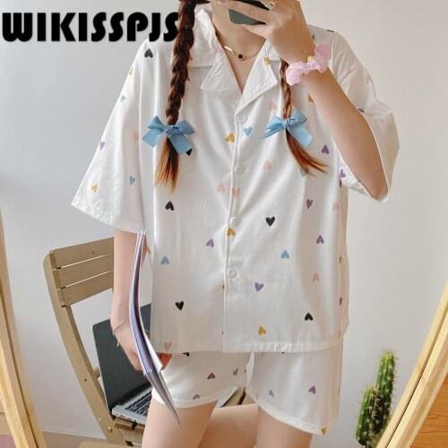 Pajamas Womens Summer Short Sleeve Shorts Casual Home Wear Two Piece Set Two Piece Set Summer Pajamas for Teen Girls