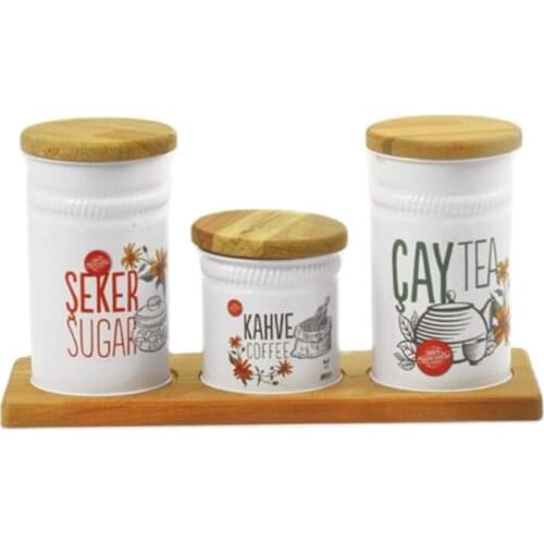 Tea Coffee Candy Storage Jar Wood Standing 3 pcs Tea Candy Coffee Wood Storage Container With Lid Decorative Kitchen