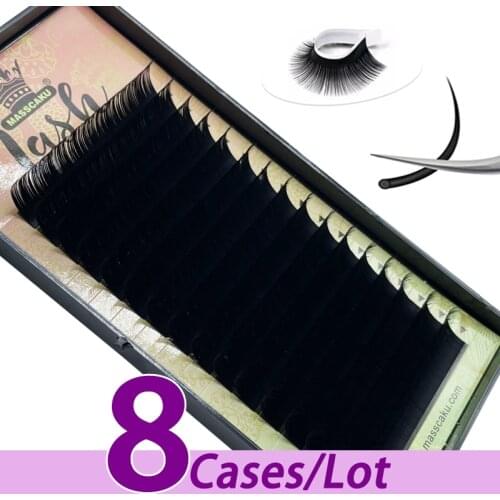 8pcs/lot MASSCAKU wholesale russian natural all size individual fake mink eyelash extension glossy black eyelashes for beauty