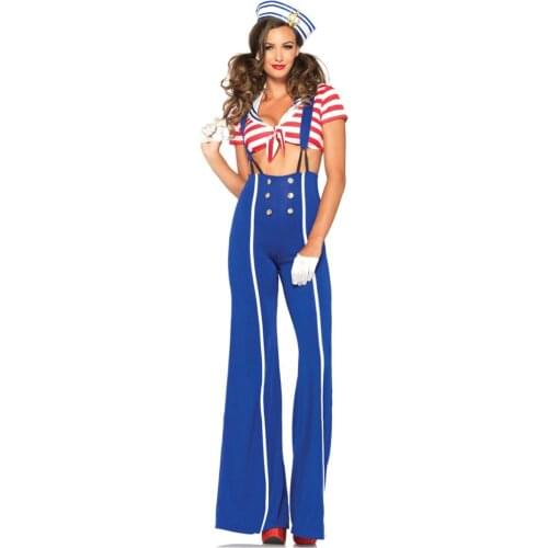 Sexy Female Navy Carnival Party Cosplay Costume Halloween Blue Stripe Sailor Masquerade Fancy Dress