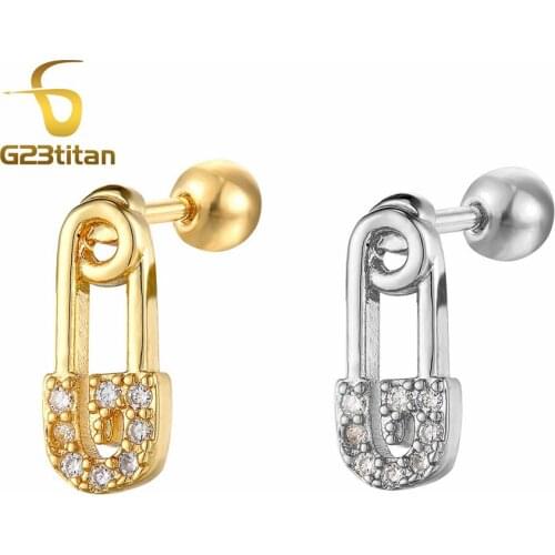 Safety Pin Zircon Earlobe Ear Cartilage Inter Conch 16G Titanium Piercing Woman Jewelry Punk Body Piercing Accessories