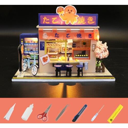 Handmade DIY Assembled Hut Toy Creative Birthday Christmas Gift Wooden Japanese Dessert Shop Assembled Doll House Puzzle Toy