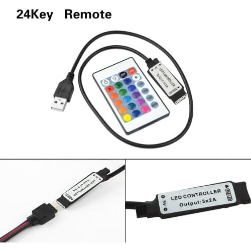 0.5M / 1M Cable USB Led Strip Lights RGB USB IR Remote Controller 5V 24 Key Remote For Multi-Colour RGB LED Strip light