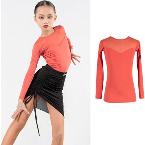 Orange Latin Dance Tops For Girls Long Sleeve Ballroom Practice Wear Samba Costume Salsa Dance Outfit Modern Dancewear JL2666