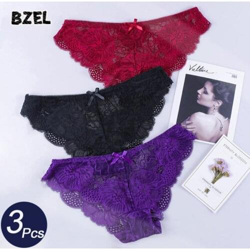 BZEL 3Pcs/lot Sexy Womens Hollow Out Panties Underwear Seamless Briefs With Bow Low Waist Soft Comfort Breathable Lady Lingerie